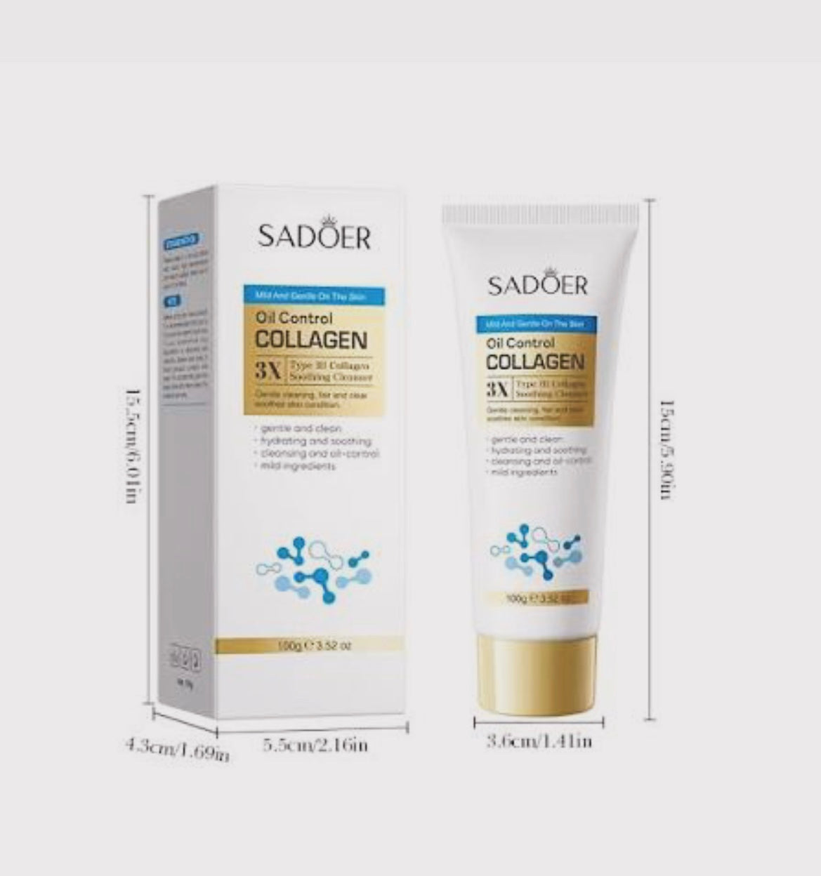 Limpiador facial control de grasa con colágeno Sadoer 3X Oil Control.