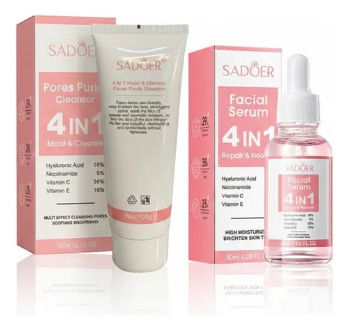 Kit Facial Skin care 4 en 1 Sadoer Contiene ácido hialurónico,nicotinamida,vitamina E y vitamina C